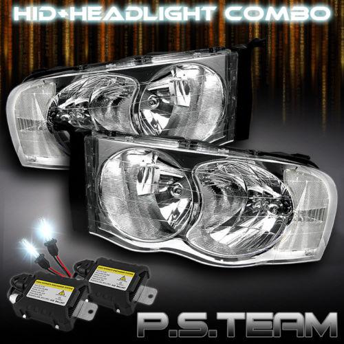 02-05 ram pickup all clear crystal headlights lights +6000k slim xenon hid