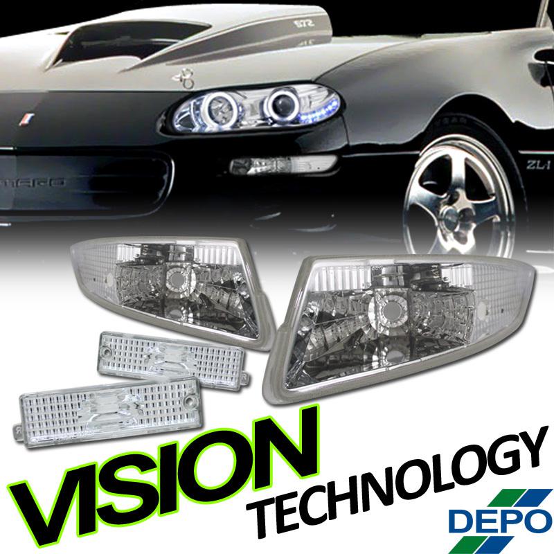 Euro clear front bumper signal lights+depo rear side marker lamps 93-02 camaro