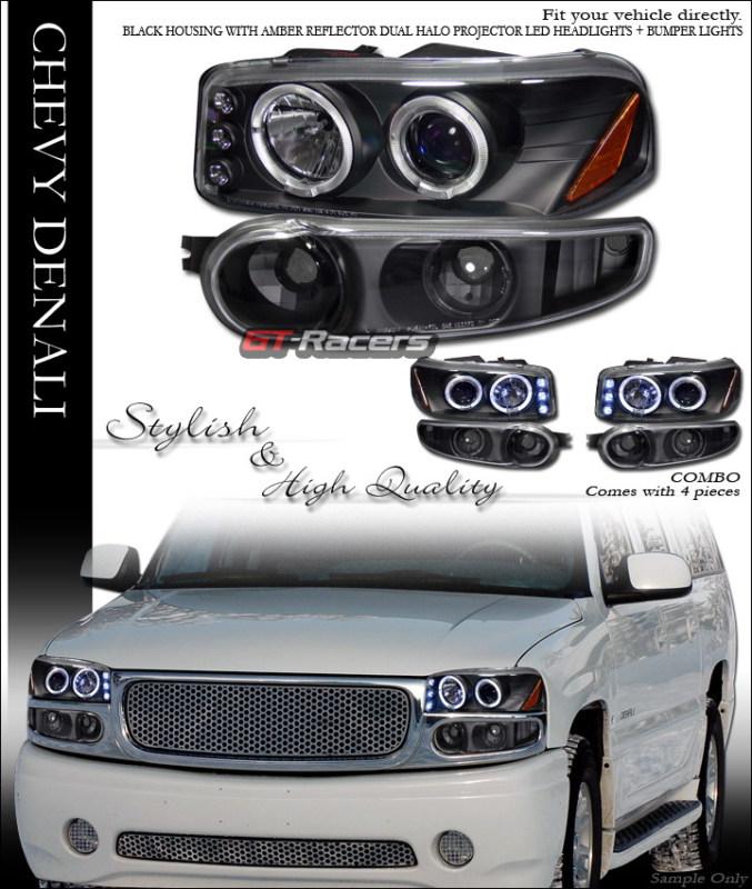 Blk halo led projector head light+bumper signal jy 2000-2006 sierra yukon denali