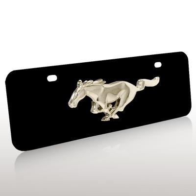 Ford mustang 3d logo half-size black metal license plate, lifetime warranty