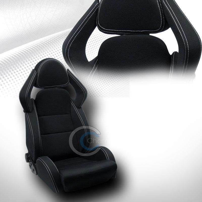 1p universal lambo black suede white stitch racing bucket seat+slider mits scion