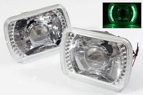 Green 7x6 h6014/h6052/h6054 led ring jdm chrome projector headlights replacment