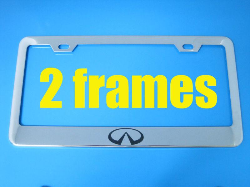 (2) infiniti "logo" chrome metal license plate frame logo