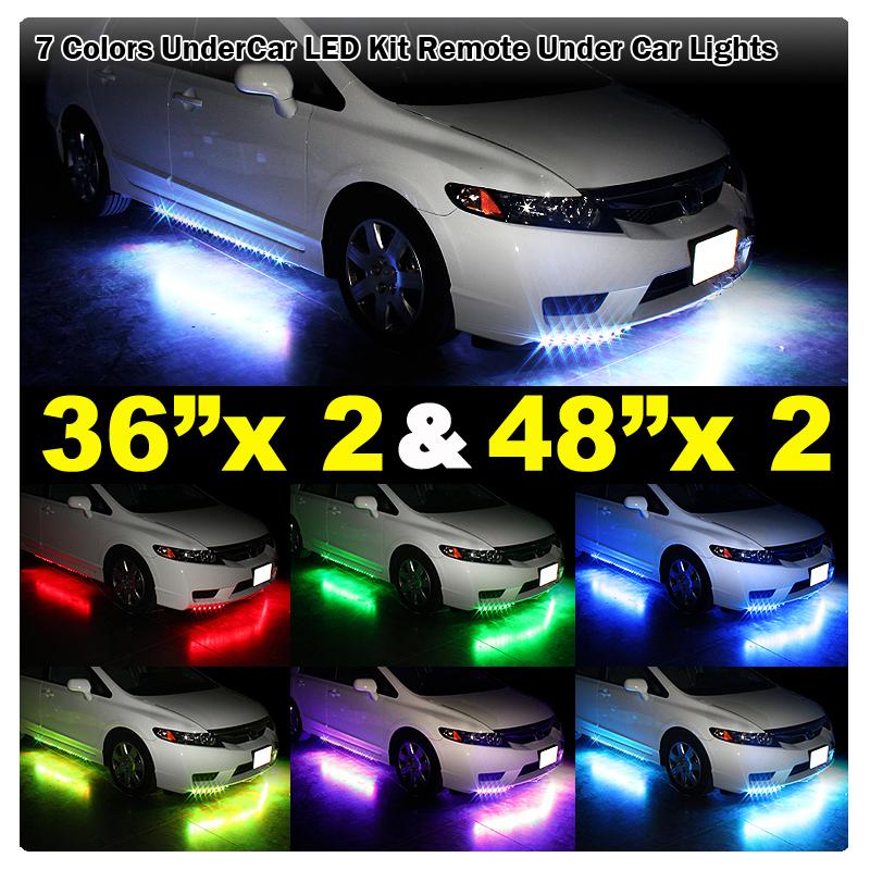 2x 36" 2x 48" 12v 23 mode 7 color neon led underglow + black wireless remote kit