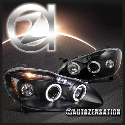 03-08 toyota corolla black led drl halo projector headlights