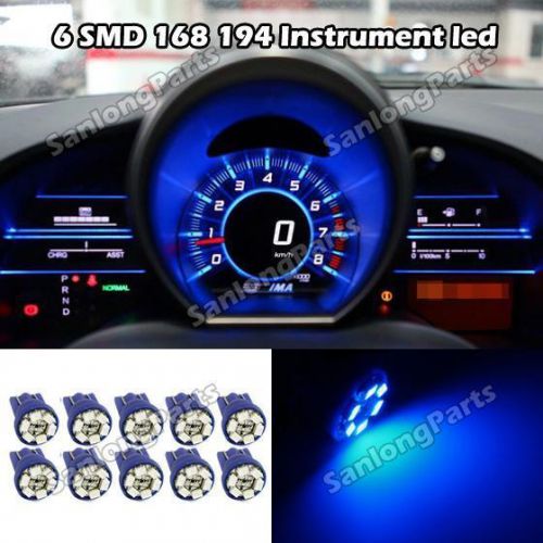 10x 194 t10 blue 6 smd led wedge instrument panel gauge lights bulb 12v