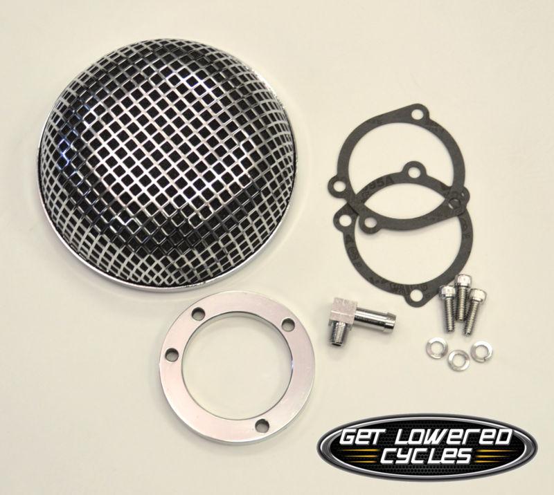 Chrome round mesh air cleaner for cv carb harley sportster dyna softail flt