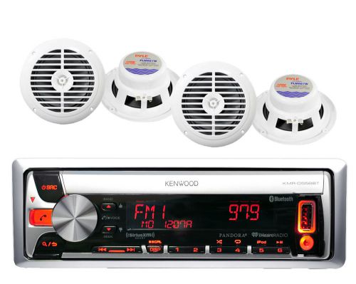 New marine kenwood bluetooth pandora cd usb ipod radio+4 6.5&#034; white speakers pkg