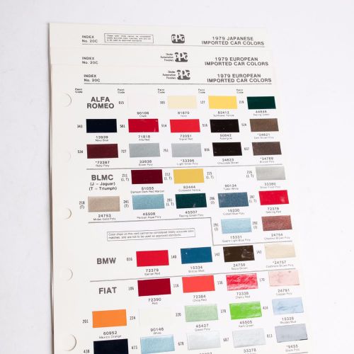 European car color chips datsun mazda alfa romeo blmc bmw porsche saab