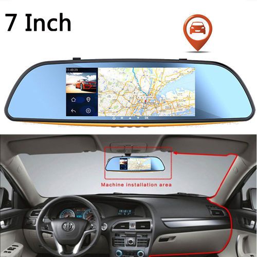 Car dvr gps navigation 7&#034; rear view mirror monitor video recorder wifi bt+camera