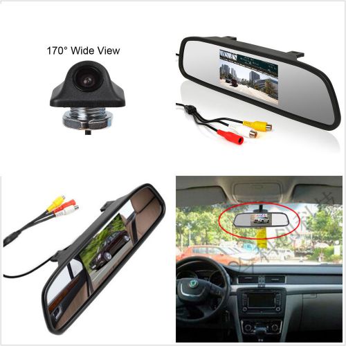 Car rear view mirror 4.3&#034; monitor + 170° wide view backup camera waterproof kit