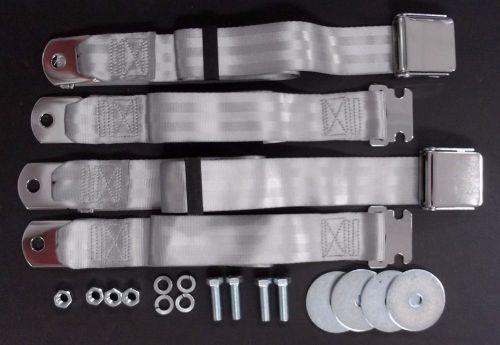 Vintage chrome retro hot rod muscle car truck grey seat belts 2 sets w/hardware