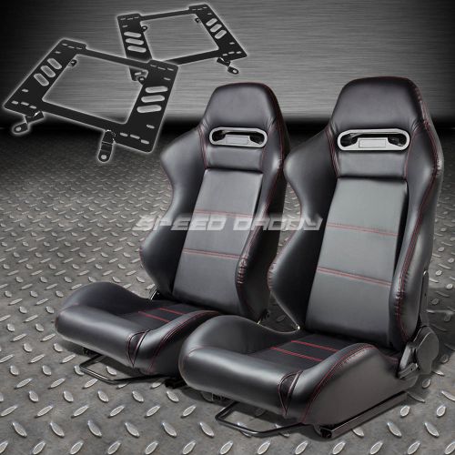 Pair type-r black pvc reclining racing seat+bracket for 79-98 ford mustang