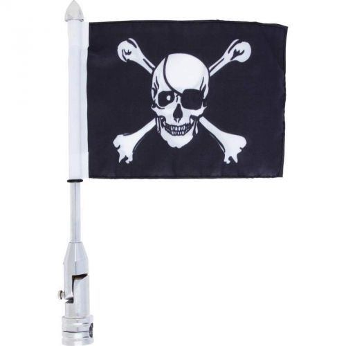 9&#034; x 6&#034; polyest motorcycle skull /cross bones flag with 13&#034; pole mount