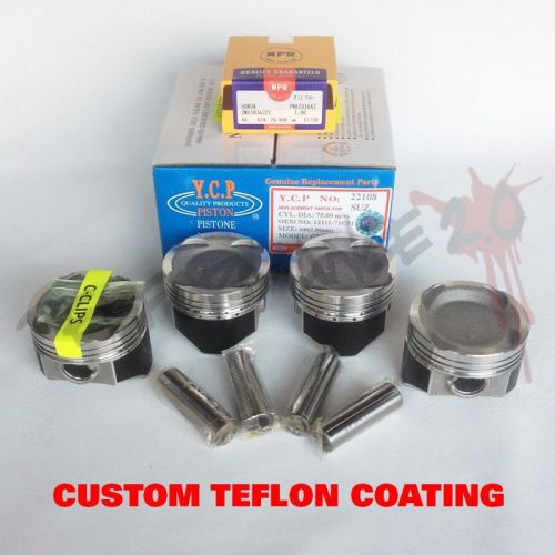 76mm d16 ycp vitara turbo pistons &amp; npr rings teflon coated honda civic crx jdm