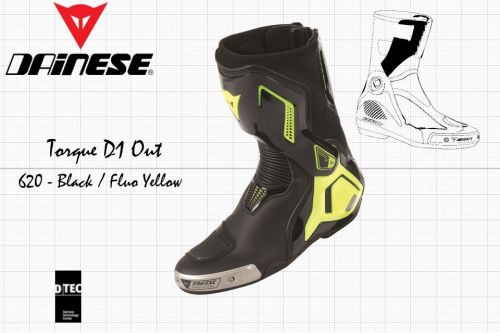 New - dainese torque d1 out racing boots - black fluo yellow - us 11 eu 44