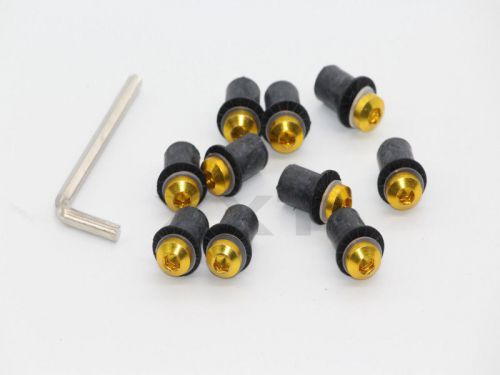 Gold motorcycle 10x windscreen windshield bolts screws kit + hex key universal