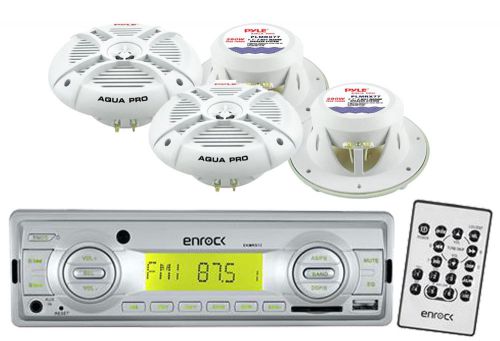 Enrock am fm aux usb marine receiver, plmrx77 white marine 7.7&#034; 2way speaker set