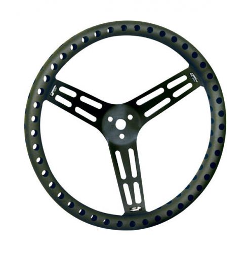 Longacre 15&#034; uncoated  aluminum blk steering wheel drilled 2.5&#034; dish-56838-imca&gt;