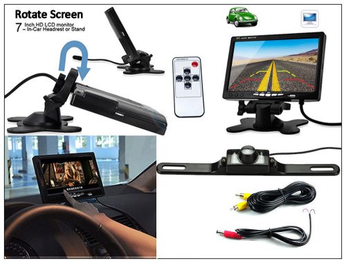 Car 7&#034; tft lcd color rearview monitor + reverse backup camera night vision kit