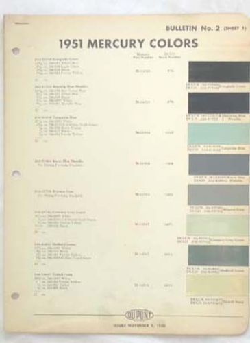 1951 mercury dupont color paint chip chart all models original