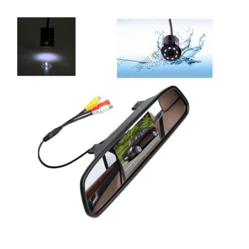 Car rearview mirror 4.3&#034; monitor +18.5mm infrared night vision camera belt drill