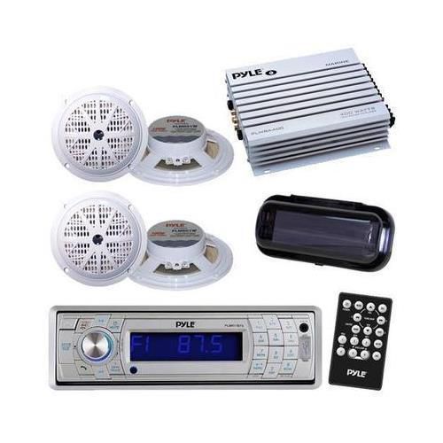 New marine boat cd am/fm radio &amp; wireless bluetooth + cover 4 speakers 400w amp