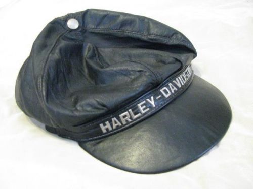 Harley davidson motorcycle leather captain cap cabbie hat authentic usa made vtg