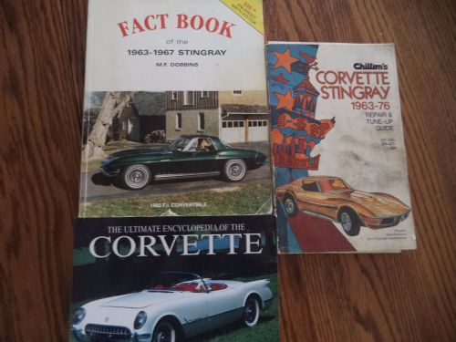 Corvette encyclopedia, 63-67 chiltons repair book, and stingray fact book