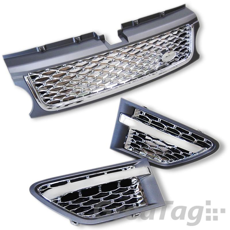 10-12 range rover sport silver grey grille side vent chrome mesh honeycomb set