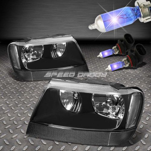 Black housing headlight clear reflector+xenon bulbs for 99-04 grand cherokee wj