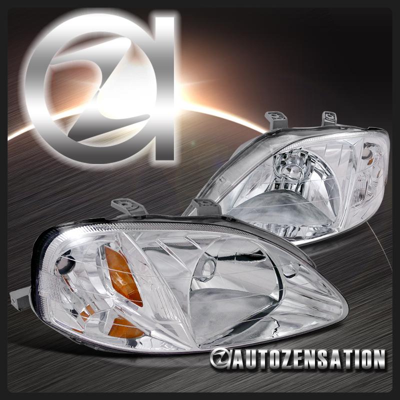 99-00 honda civic 2/3/4door crystal chrome clear headlights pair