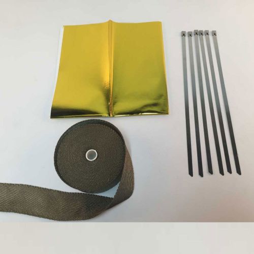 Titanium exhaust heat wrap，2&#034;x33&#039;roll with ties kit+reflective gold shield