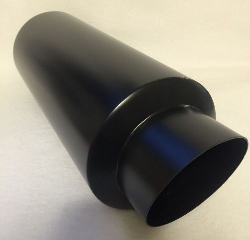 Flat black 6” round muffler with a 4” slant.