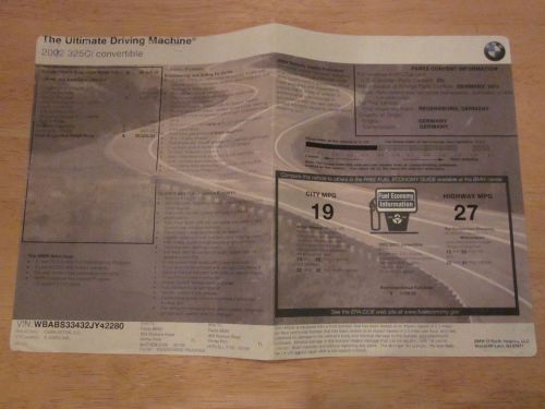 2002 bmw 325ci convertible msrp window sticker oem