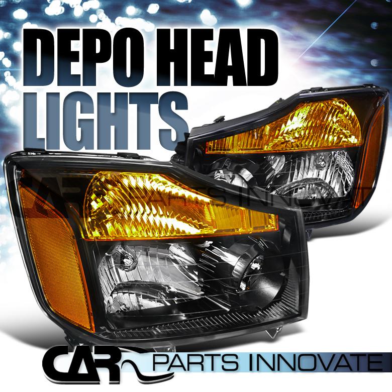 08-11 nissan titan jdm black crystal headlight pair head lamp