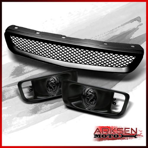 99-00 honda civic jdm front grille+smoked bumper fog lights w/switch & bulbs set