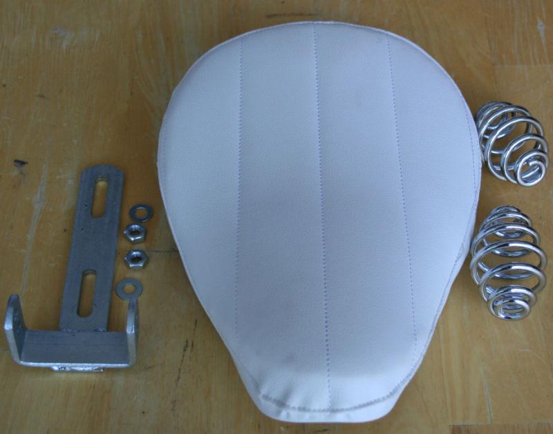 Custom chopper white vinyl seat "bates" solo style seat custom stiching (2)