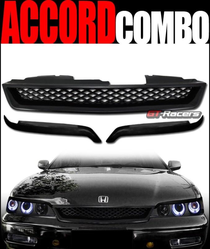 Blk mesh front hood grill grille abs+headlights eyelid eyebrows 1994-1997 accord