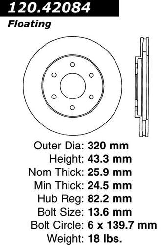 Centric 125.42084 front brake rotor/disc-high carbon rotor