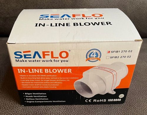 Seaflo 4&#034; in-line marine bilge air blower 12v 270 cfm quiet boat white