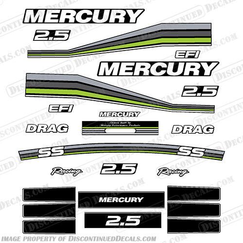 Fits mercury 260hp 2.5l racing partial decals - custom green/silver