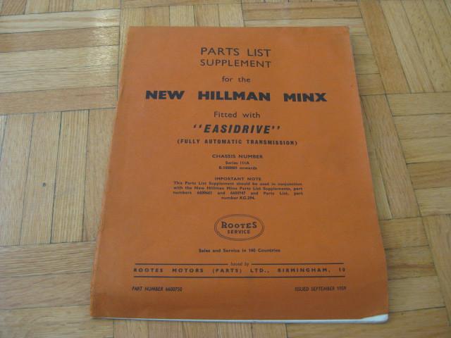 1959 hillman minx series iiia parts list supplement manual automatic