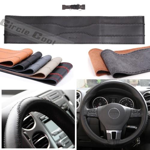 Fit hyundai kia subaru black leather steering wrap wheel cover 43005 circle cool