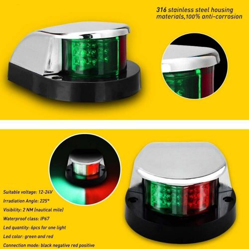 Boat navigation light red and green led marine light navigation boat bow 2set