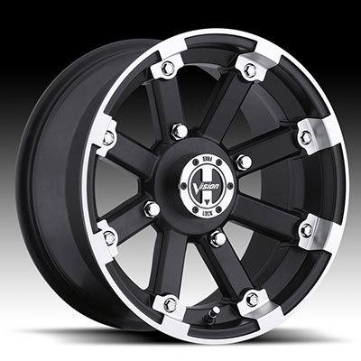 12" vision 393 lock out atv wheels 12x7 4x101.6 bs4" matte black machined lip