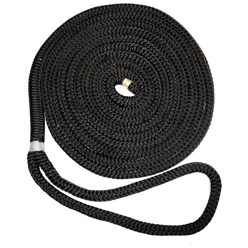 New england ropes 3/8&#034; double braid dock line - black - 25&#039; c5054-12-00025 up...