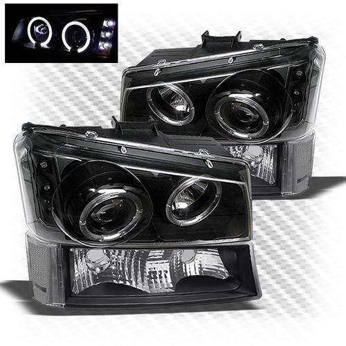 03-06 silverado/avalanche black projector headlights + bumper light (clear refl)