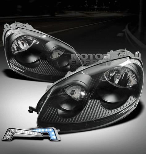 2005-2010 vw jetta/2006-2009 rabbit black crystal headlights+blue drl led signal