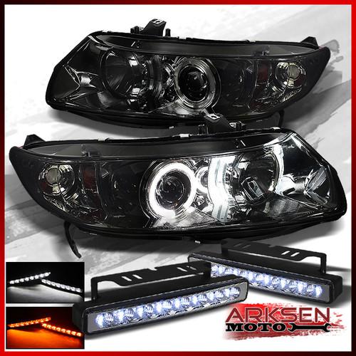 White/amber led bumper fog lamp+smoke 06-11 civic 2 dr halo projector headlights